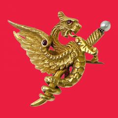  Riker Bros American Riker Bros Art Nouveau 14K mythological brooch C 1900 - 4803721