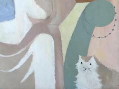  Robert Casper Large Vintage Robert Casper Abstract Painting Woman and Cat 1977 - 3549824