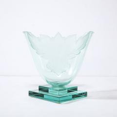  Robert Guenther Frosted and Etched Cut Glass Leaf Vase Bowl on Geometric Base by Robert Guenther - 3108640