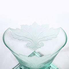  Robert Guenther Frosted and Etched Cut Glass Leaf Vase Bowl on Geometric Base by Robert Guenther - 3108704