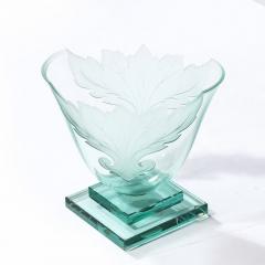  Robert Guenther Frosted and Etched Cut Glass Leaf Vase Bowl on Geometric Base by Robert Guenther - 3108717