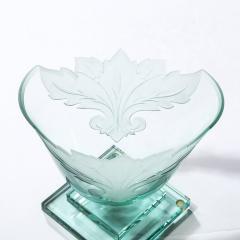  Robert Guenther Frosted and Etched Cut Glass Leaf Vase Bowl on Geometric Base by Robert Guenther - 3108731