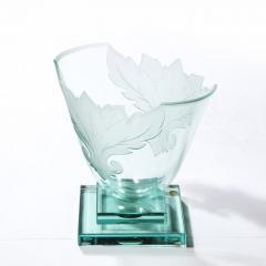  Robert Guenther Frosted and Etched Cut Glass Leaf Vase Bowl on Geometric Base by Robert Guenther - 3108733