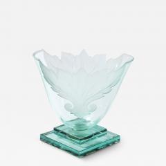  Robert Guenther Frosted and Etched Cut Glass Leaf Vase Bowl on Geometric Base by Robert Guenther - 3110926