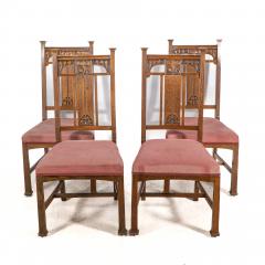  Robson Sons Robson Sons Set of 4 Arts Crafts oak dining chairs with carved floral backs - 4185854