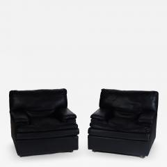  Roche Bobois A pair of French vintage Roche Bobois black leather club chairs circa 1970s - 2203597