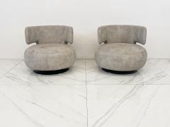  Roche Bobois Roche Bobois Leather Curl Swivel Lounge Chairs A Pair - 3849601