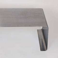  Roche Bobois STAINLESS STEEL COFFEE TABLE AND MOHAIR STOOL ROCHE BOBOIS R D 1970  - 4335356