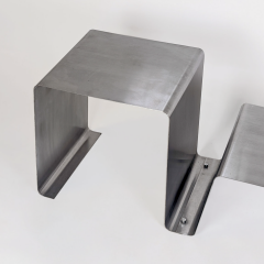  Roche Bobois STAINLESS STEEL COFFEE TABLE AND MOHAIR STOOL ROCHE BOBOIS R D 1970  - 4335358