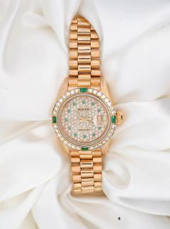  Rolex Watch Co Rolex President Datejust 26mm 18K Gold Emerald Diamond Ladies Watch - 3772544