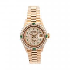  Rolex Watch Co Rolex President Datejust 26mm 18K Gold Emerald Diamond Ladies Watch - 3775194