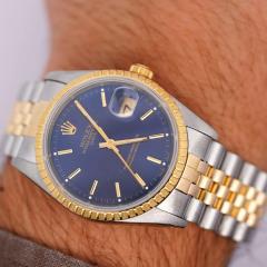  Rolex Watch Co Vintage Rolex Blue Dial Oyster Date 34mm Two Tone Fluted on Jubilee Watch - 3991441