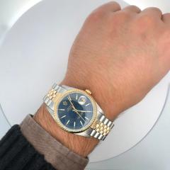  Rolex Watch Co Vintage Rolex Blue Dial Oyster Date 34mm Two Tone Fluted on Jubilee Watch - 3991505