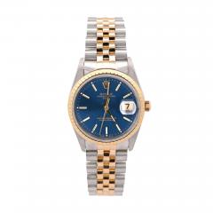  Rolex Watch Co Vintage Rolex Blue Dial Oyster Date 34mm Two Tone Fluted on Jubilee Watch - 3993438