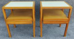  Romweber Furniture Co Pair of Oak and White Leather Nightstands or End Tables by Romweber 1970s - 3208652
