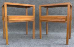  Romweber Furniture Co Pair of Oak and White Leather Nightstands or End Tables by Romweber 1970s - 3208662