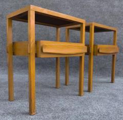  Romweber Furniture Co Pair of Oak and White Leather Nightstands or End Tables by Romweber 1970s - 3208670