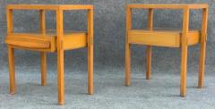  Romweber Furniture Co Pair of Oak and White Leather Nightstands or End Tables by Romweber 1970s - 3208715