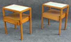  Romweber Furniture Co Pair of Oak and White Leather Nightstands or End Tables by Romweber 1970s - 3208726