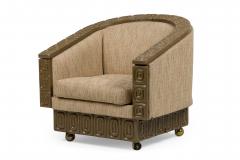  Romweber Pair of Romweber Limed Oak Upholstered Revolving Club Armchairs - 4274031
