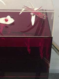  Roselli STRIKING RED CLEAR LUCITE FROG AND DRAGONFLY POP ART DIORAMA - 802070