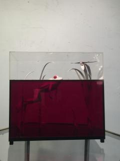  Roselli STRIKING RED CLEAR LUCITE FROG AND DRAGONFLY POP ART DIORAMA - 802071