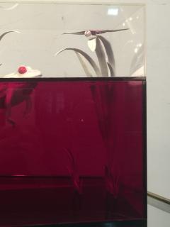  Roselli STRIKING RED CLEAR LUCITE FROG AND DRAGONFLY POP ART DIORAMA - 802075