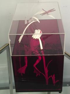  Roselli STRIKING RED CLEAR LUCITE FROG AND DRAGONFLY POP ART DIORAMA - 802078