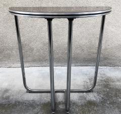  Royal Chrome ART DECO TUBULAR CHROME WITH BLACK BAKELITE TOP DEMILUNE TABLE CONSOLE - 4296720