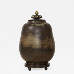  Royal Copenhagen Exceptional Sung Glazed Jar with Bronze Lid by Carl Halier - 1180445