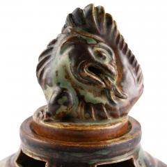  Royal Copenhagen Incense Burner with Phoenix Finial and Sung Glaze by Jais Nielsen - 2951244