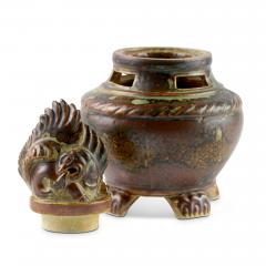  Royal Copenhagen Incense Burner with Phoenix Finial and Sung Glaze by Jais Nielsen - 2951247