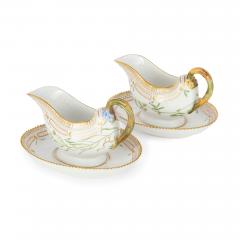  Royal Copenhagen Pair of Royal Copenhagen Flora Danica Porcelain Sauce Boats and Stands - 4740753