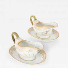  Royal Copenhagen Pair of Royal Copenhagen Flora Danica Porcelain Sauce Boats and Stands - 4740873
