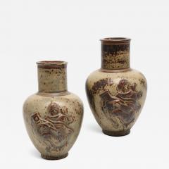  Royal Copenhagen Pair of Vases with Sung Glaze by Jais Nielsen for Royal Copenhagen - 3177529