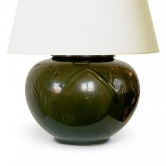  Royal Copenhagen Table Lamp with Dark Olive Glaze and Carved Relief by Hans Henrik Hansen - 3515583