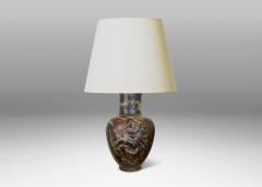  Royal Copenhagen Table Lamp with Figural Relief in Sung Glaze by Jais Nielsen - 3709781