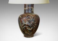  Royal Copenhagen Table Lamp with Figural Relief in Sung Glaze by Jais Nielsen - 3709785