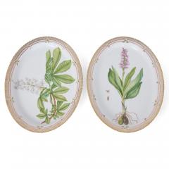  Royal Copenhagen Two large Danish Flora Danica hand painted floral oval platters by Royal Cop  - 4409222