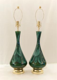  Royal Haeger Blue and Green Drip Glaze Lamps with Gilt Hardware - 604883