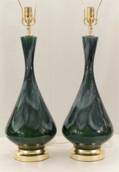  Royal Haeger Blue and Green Drip Glaze Lamps with Gilt Hardware - 604884