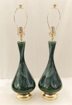  Royal Haeger Blue and Green Drip Glaze Lamps with Gilt Hardware - 604885