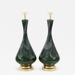  Royal Haeger Blue and Green Drip Glaze Lamps with Gilt Hardware - 631624