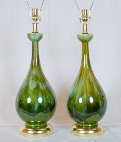  Royal Haeger Earth Tone Drip Glazed Ceramic Lamps with Gilt Hardware - 2684359