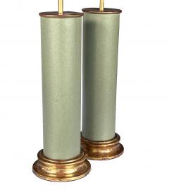  Royal Haeger Pair of 1950s Royal Haeger Celadon green Cylindrical Vases Now as Lamps - 3840308