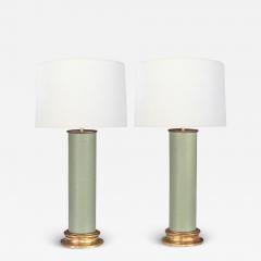  Royal Haeger Pair of 1950s Royal Haeger Celadon green Cylindrical Vases Now as Lamps - 3841274