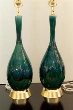  Royal Haeger Pair of Blue Green Drip Glaze and Gilt Royal Haeger Attributed Lamps - 642249