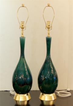  Royal Haeger Pair of Blue Green Drip Glaze and Gilt Royal Haeger Attributed Lamps - 642251