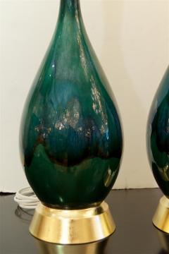  Royal Haeger Pair of Blue Green Drip Glaze and Gilt Royal Haeger Attributed Lamps - 642253