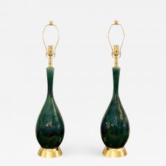  Royal Haeger Pair of Blue Green Drip Glaze and Gilt Royal Haeger Attributed Lamps - 643538